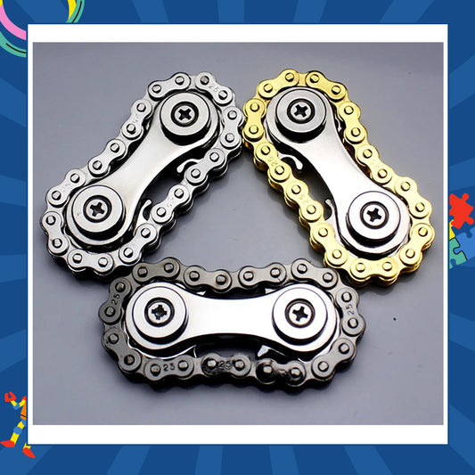 Bike Chain Fidget Spinner - Metallic Stress Relief Toy Collection - Silver - Gold - Black